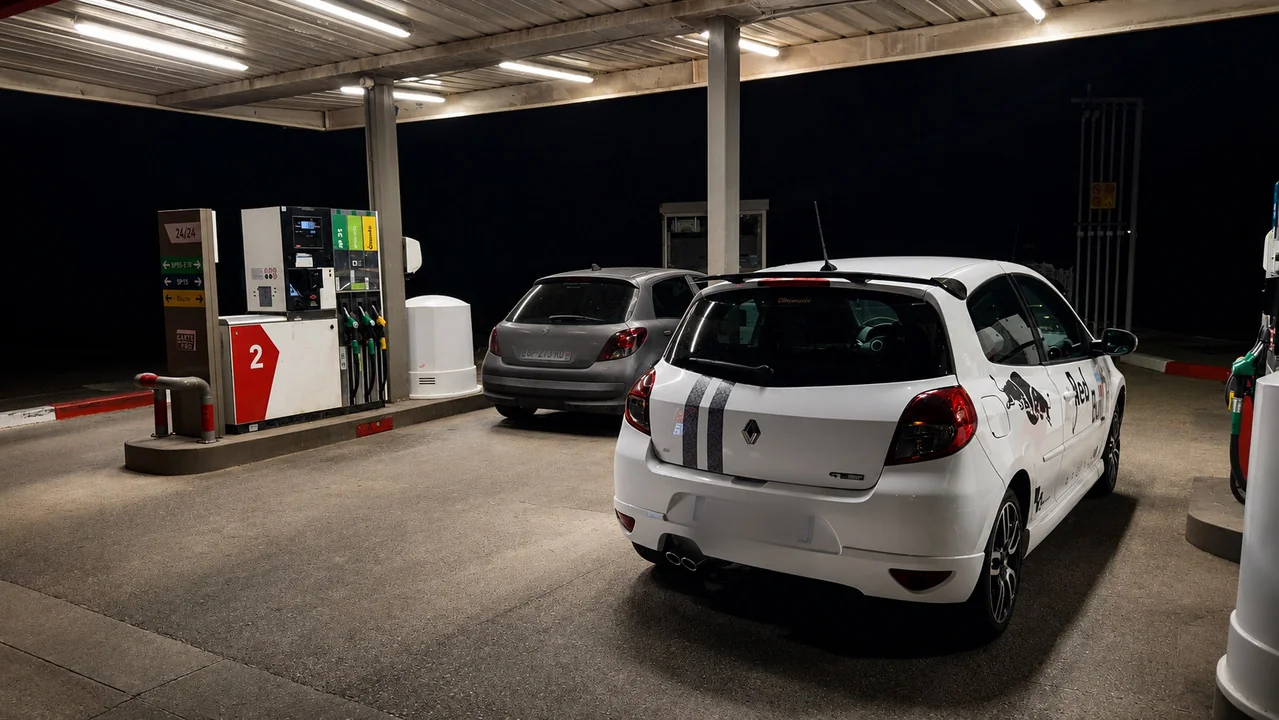 Clio 3 GT vue arrière de nuit