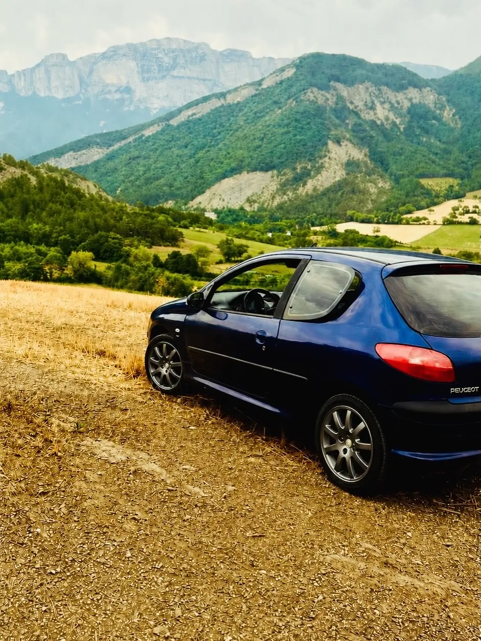 Peugeot 206 sur une route de montagne